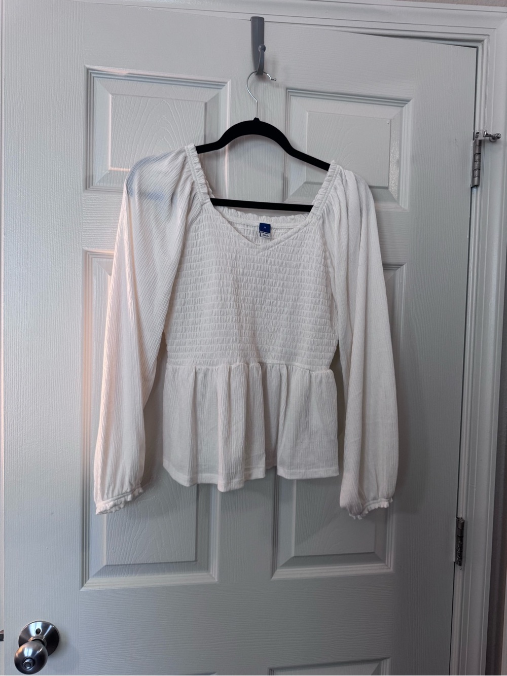 Old Navy White Smocked Peasant Blouse with Peplum